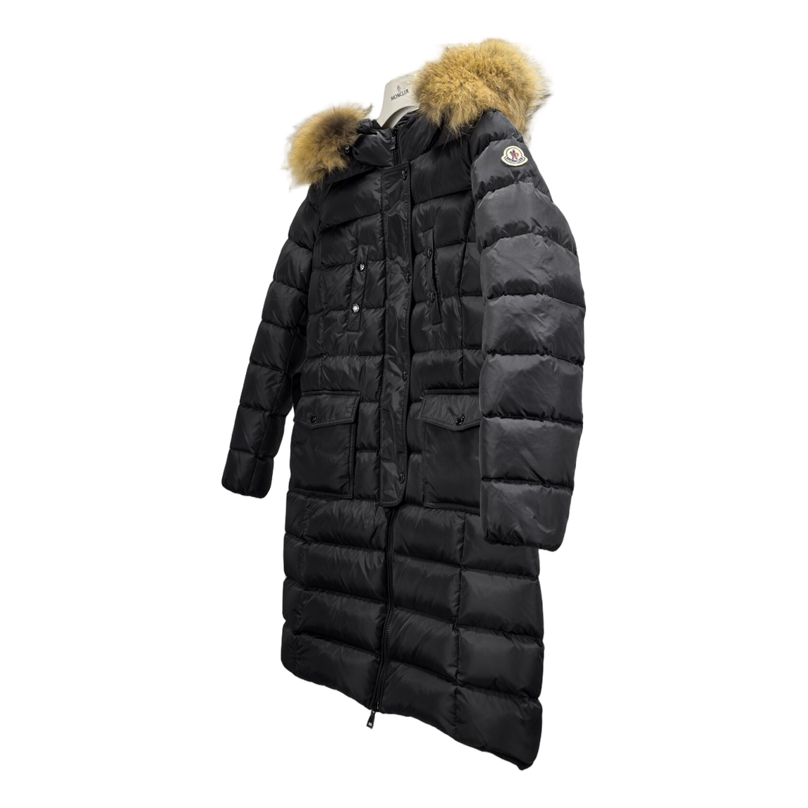 Moncler Four-Pocket Fur-Trim Hooded Long Puffer Coat – Black