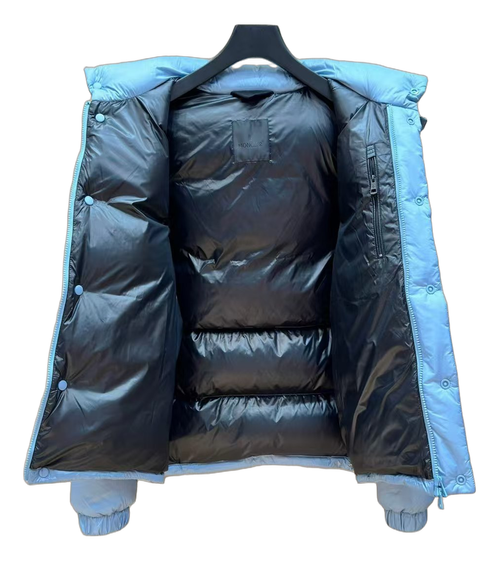 Moncler Orange-Badge Hooded Down Puffer Jacket – Ice Blue