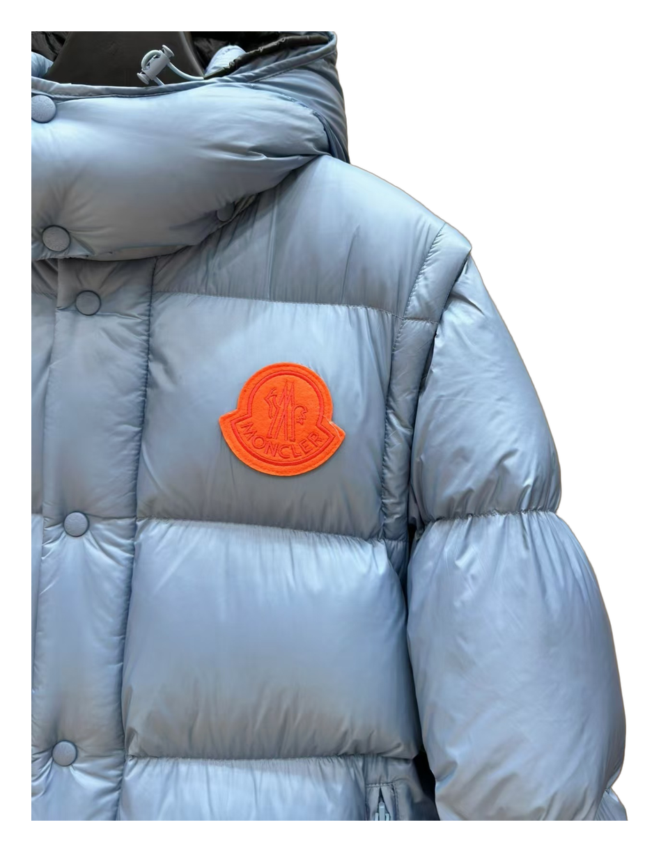 Moncler Orange-Badge Hooded Down Puffer Jacket – Ice Blue