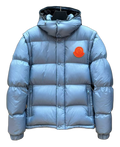 Moncler Orange-Badge Hooded Down Puffer Jacket – Ice Blue