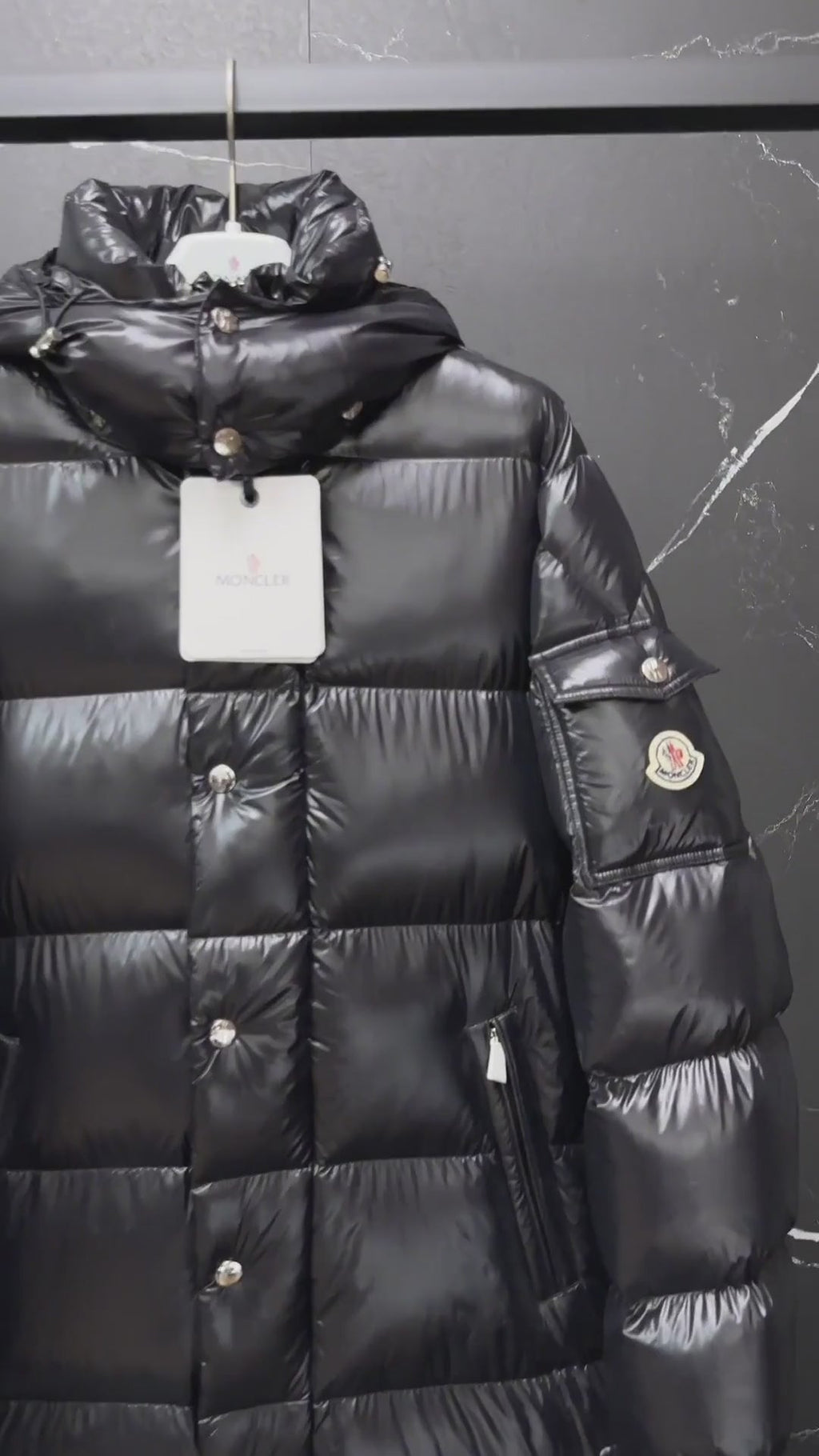 Moncler Hanoverian Glossy Hooded Long Down Coat