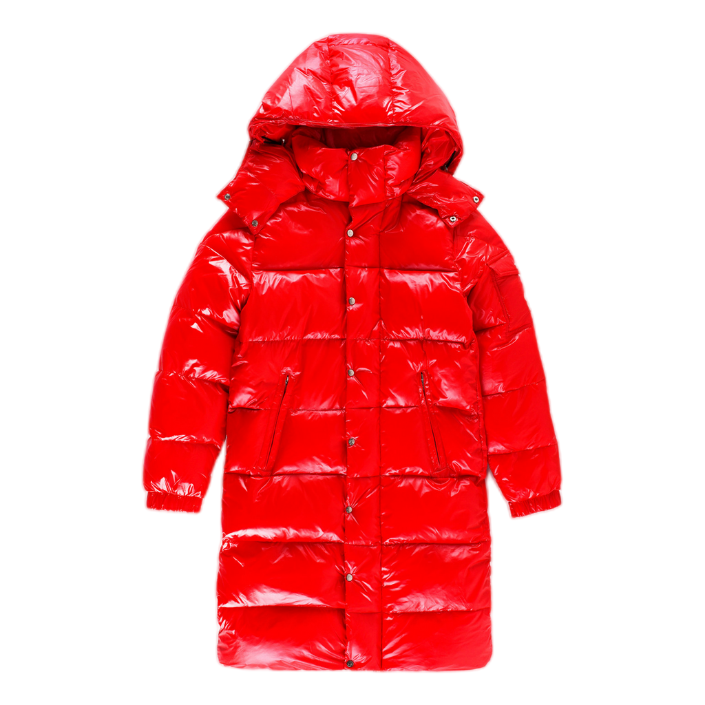 Moncler Hanoverian Glossy Hooded Long Down Coat – Red