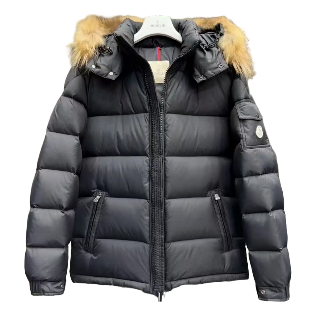 Moncler Fur-Trim Hooded Puffer Jacket – Black