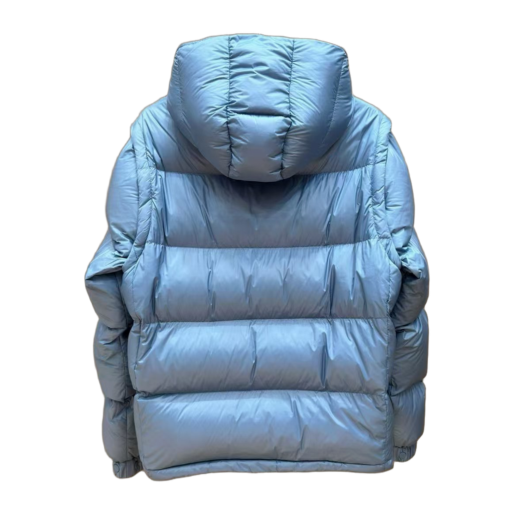 Moncler Orange-Badge Hooded Down Puffer Jacket – Ice Blue