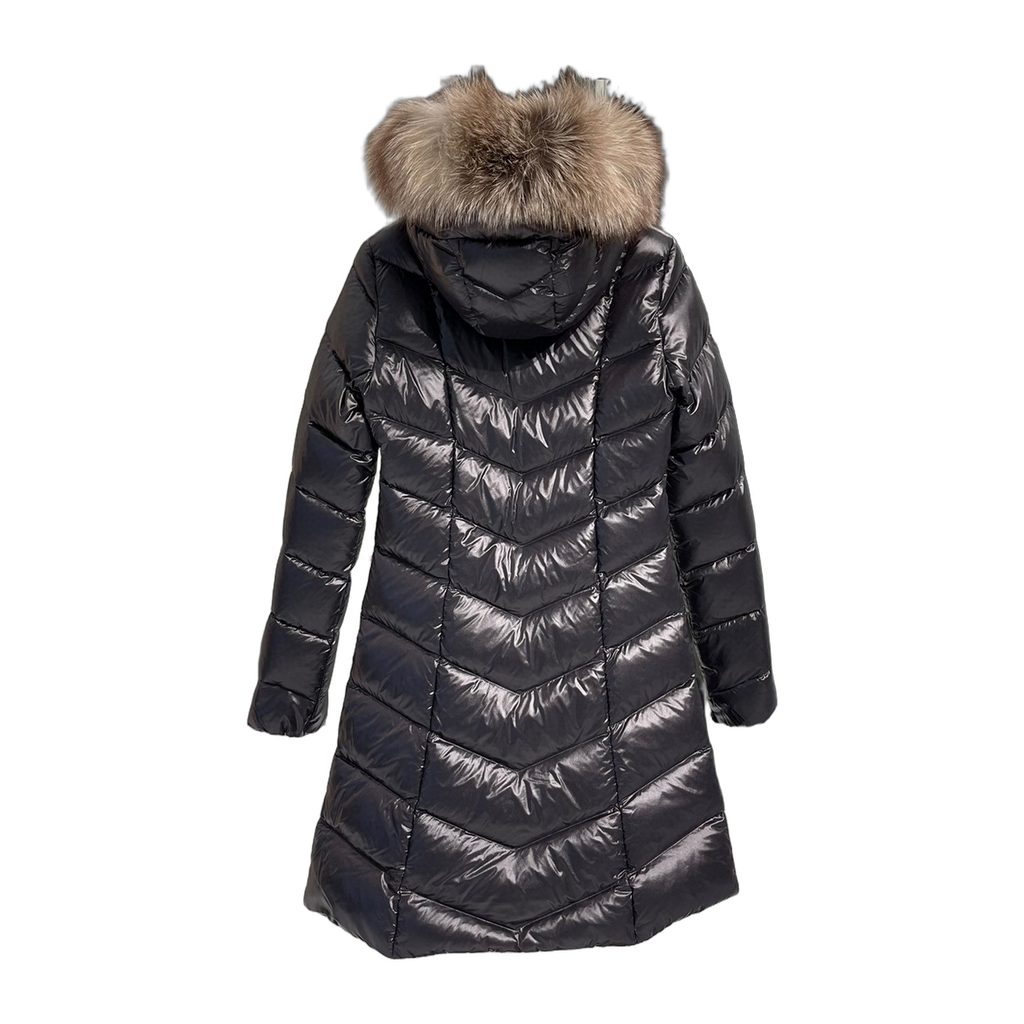 Moncler Fulmarus Chevron-Quilted Fur-Trim Long Coat