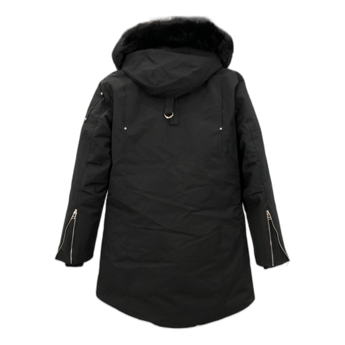 Moose Knuckles Curved-Hem Fur-Trim Hooded Parka – Black
