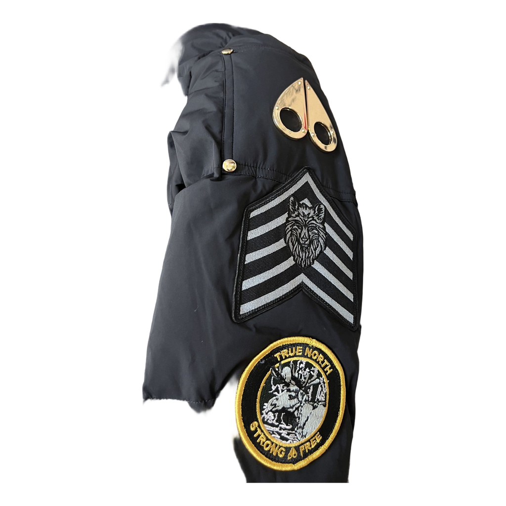 Moose Knuckles Patch-Detail Hooded Down Bomber Jacket – Black
