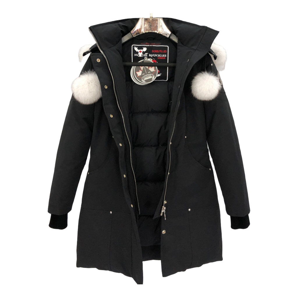 Moose Knuckles Stirling Down Parka with White Fur-Trim Hood