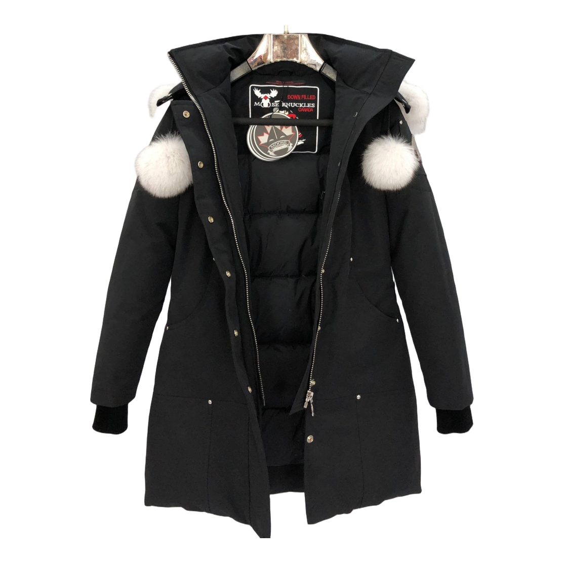 Moose Knuckles Stirling Down Parka with White Fur-Trim Hood