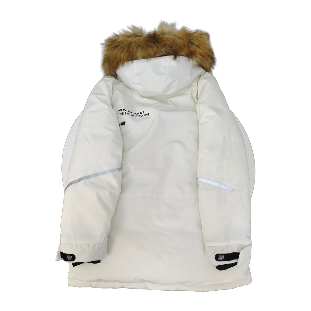 New Balance Faux Fur-Trim Hooded Utility Jacket – White