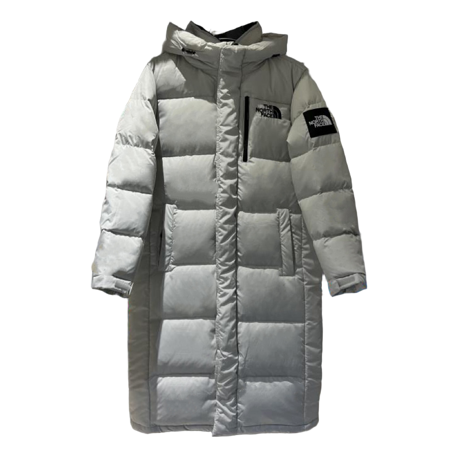 The North Face Color-Block Long Hooded Down Puffer Coat – Grey