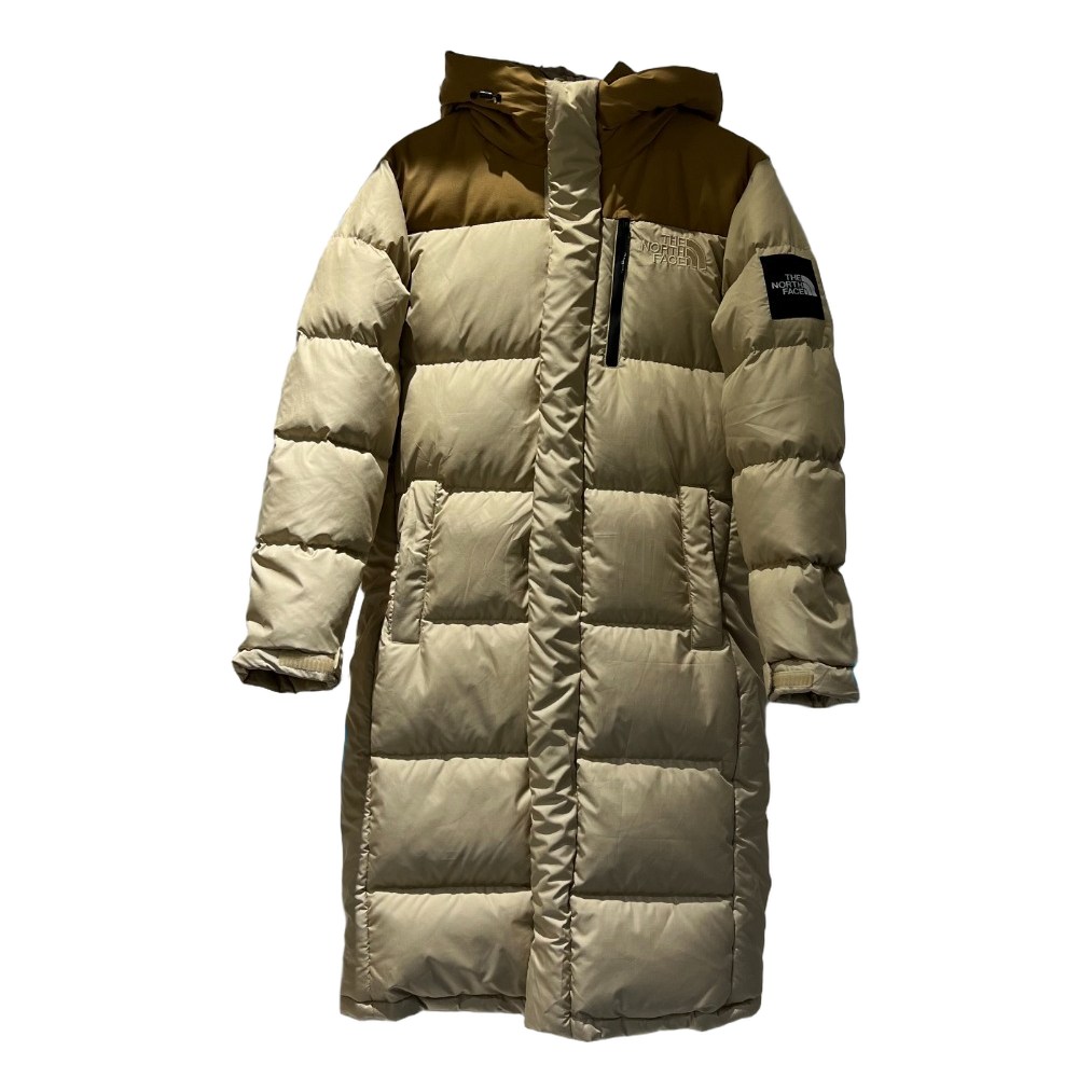 The North Face Color-Block Long Hooded Down Puffer Coat – Tan