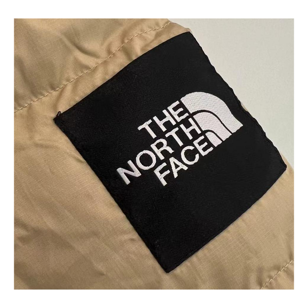 The North Face Color-Block Long Hooded Down Puffer Coat – Tan