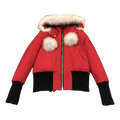 Moose Knuckles Debbie Pom-Pom Hooded Down Bomber Jacket – Red