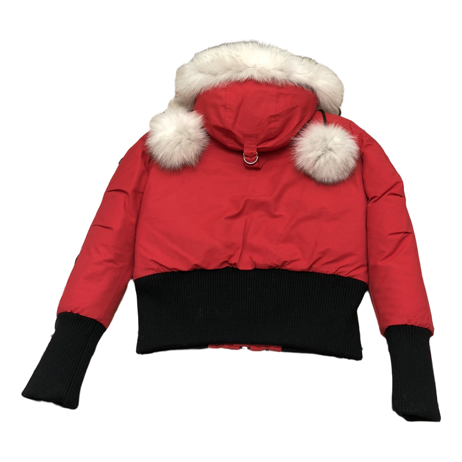 Moose Knuckles Debbie Pom-Pom Hooded Down Bomber Jacket – Red