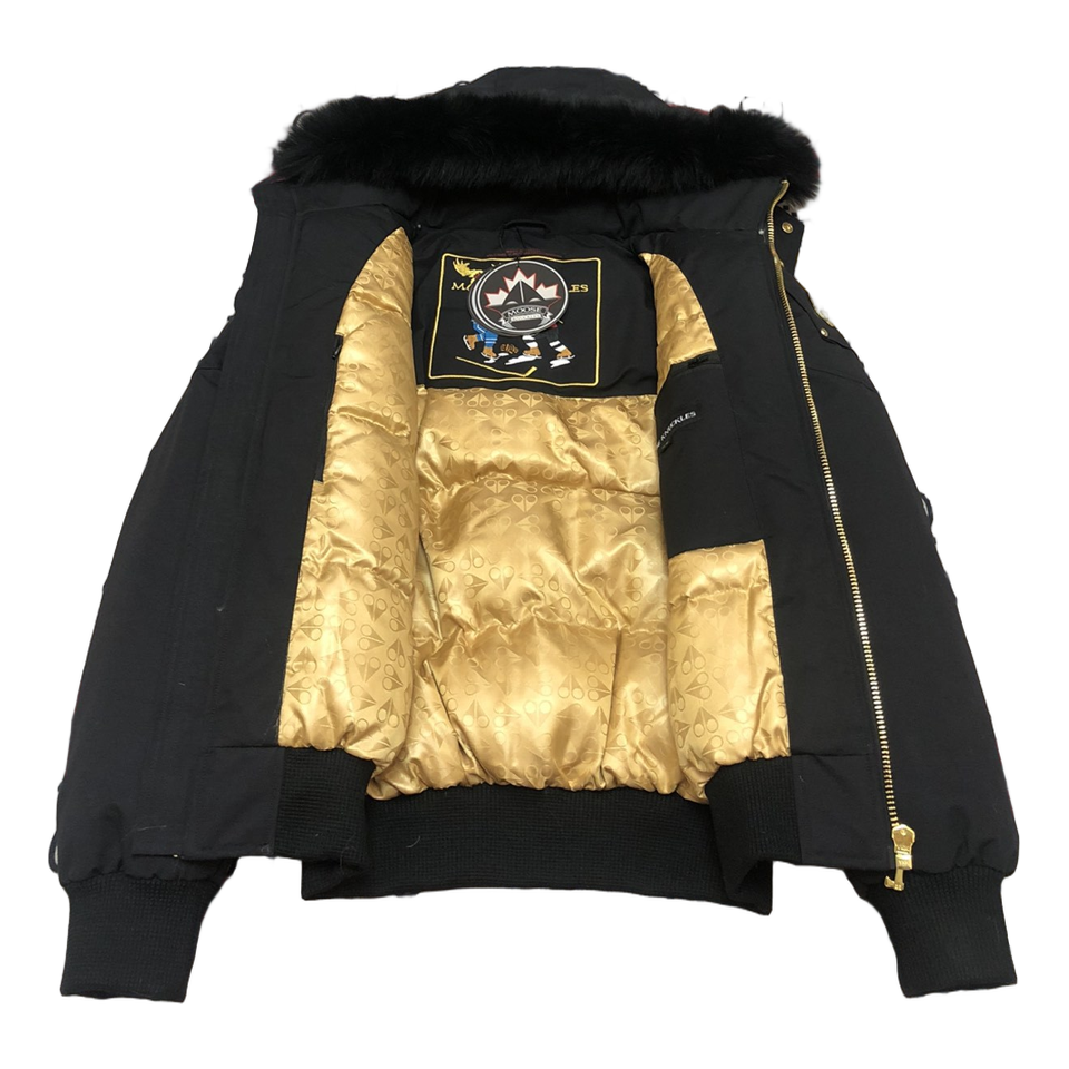 Moose Knuckles Gold Ballistic Fur-Trim Down Bomber Jacket – Black