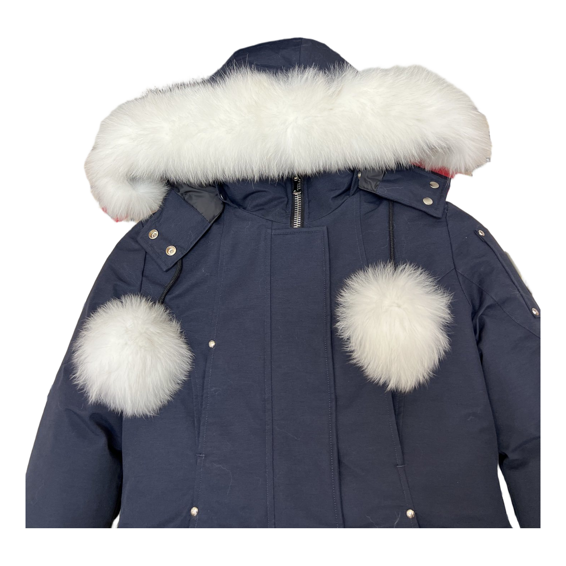 Moose Knuckles Stirling Fur-Trim Down Parka with Pom-Pom Hood – Navy