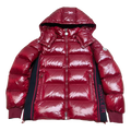 Moncler Logo-Zip Glossy Hooded Down Puffer Jacket – Red