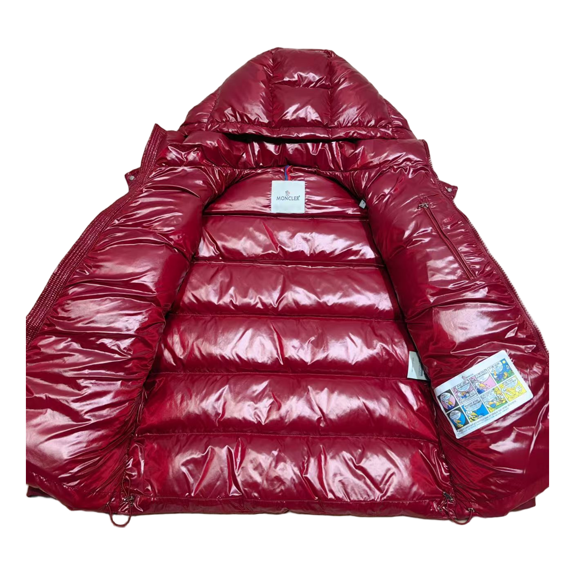 Moncler Logo-Zip Glossy Hooded Down Puffer Jacket – Red