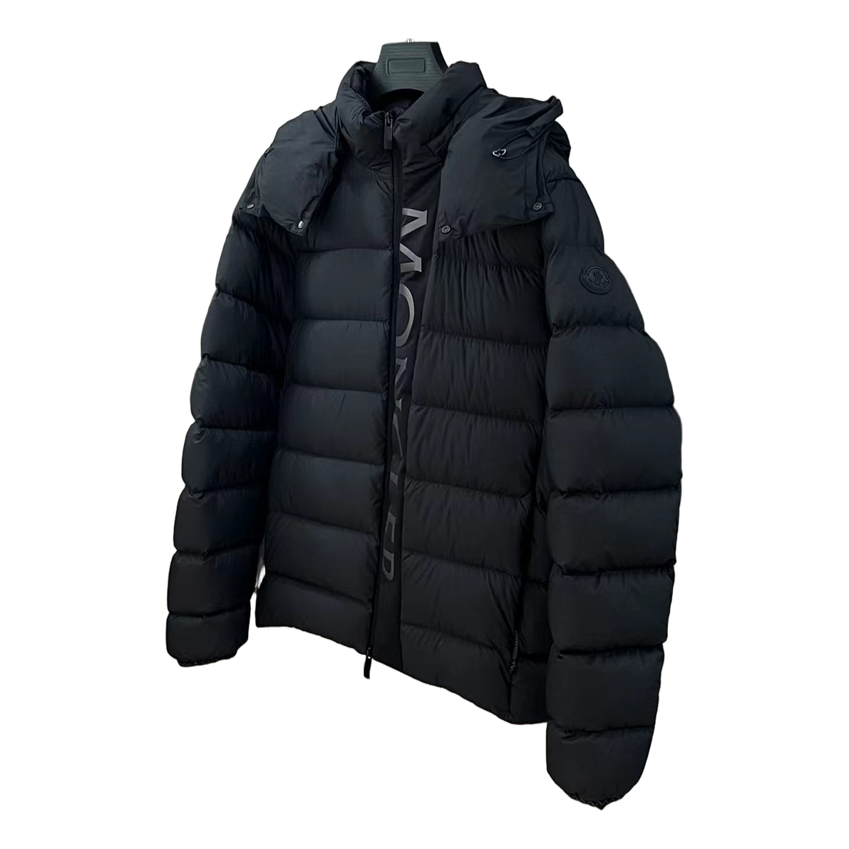 Moncler Vertical-Logo Placket Hooded Puffer Jacket – Black