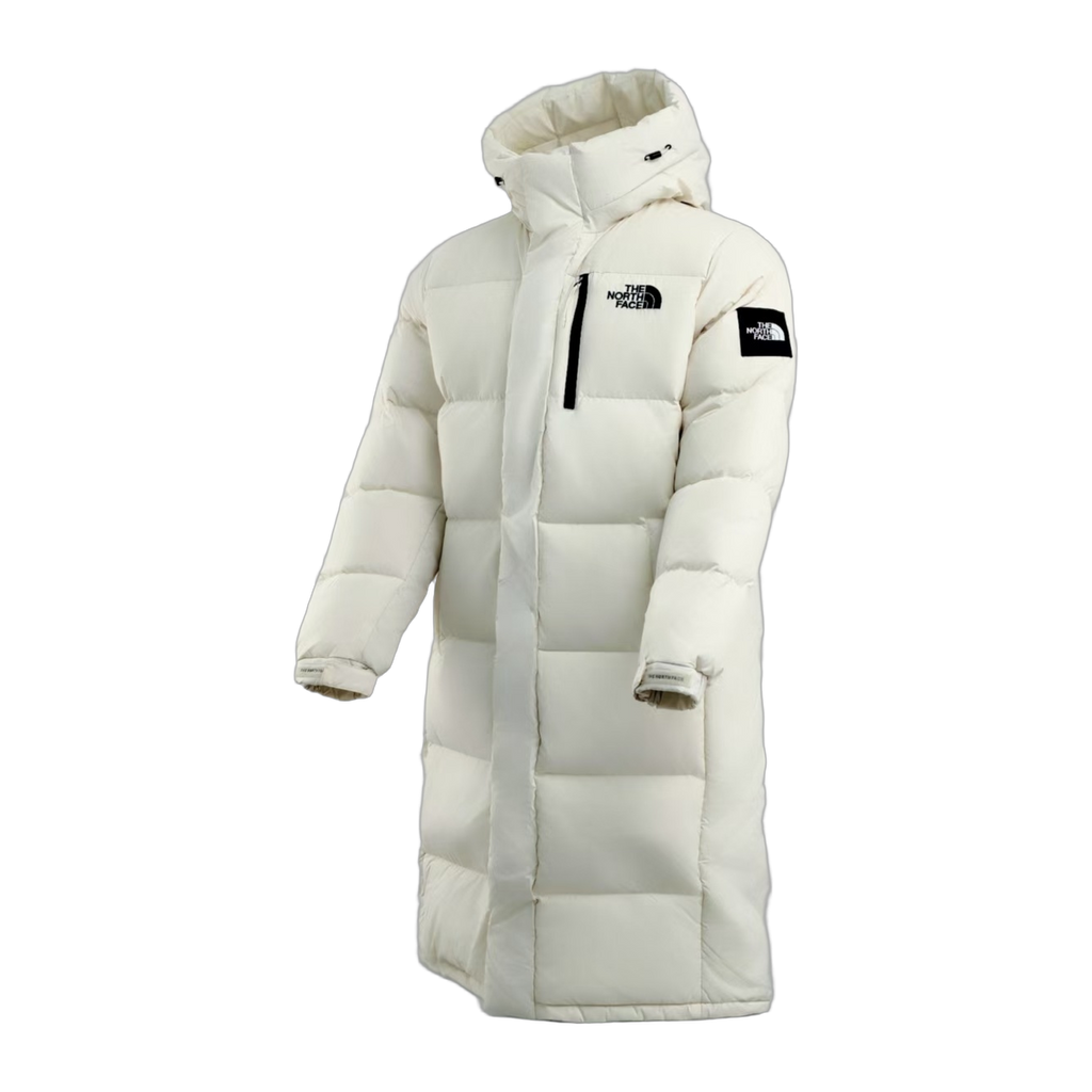 The North Face Color-Block Long Hooded Down Coat – White