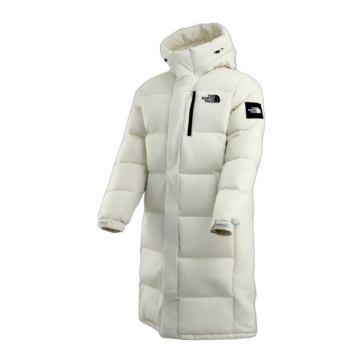 The North Face Color-Block Long Hooded Down Coat – White