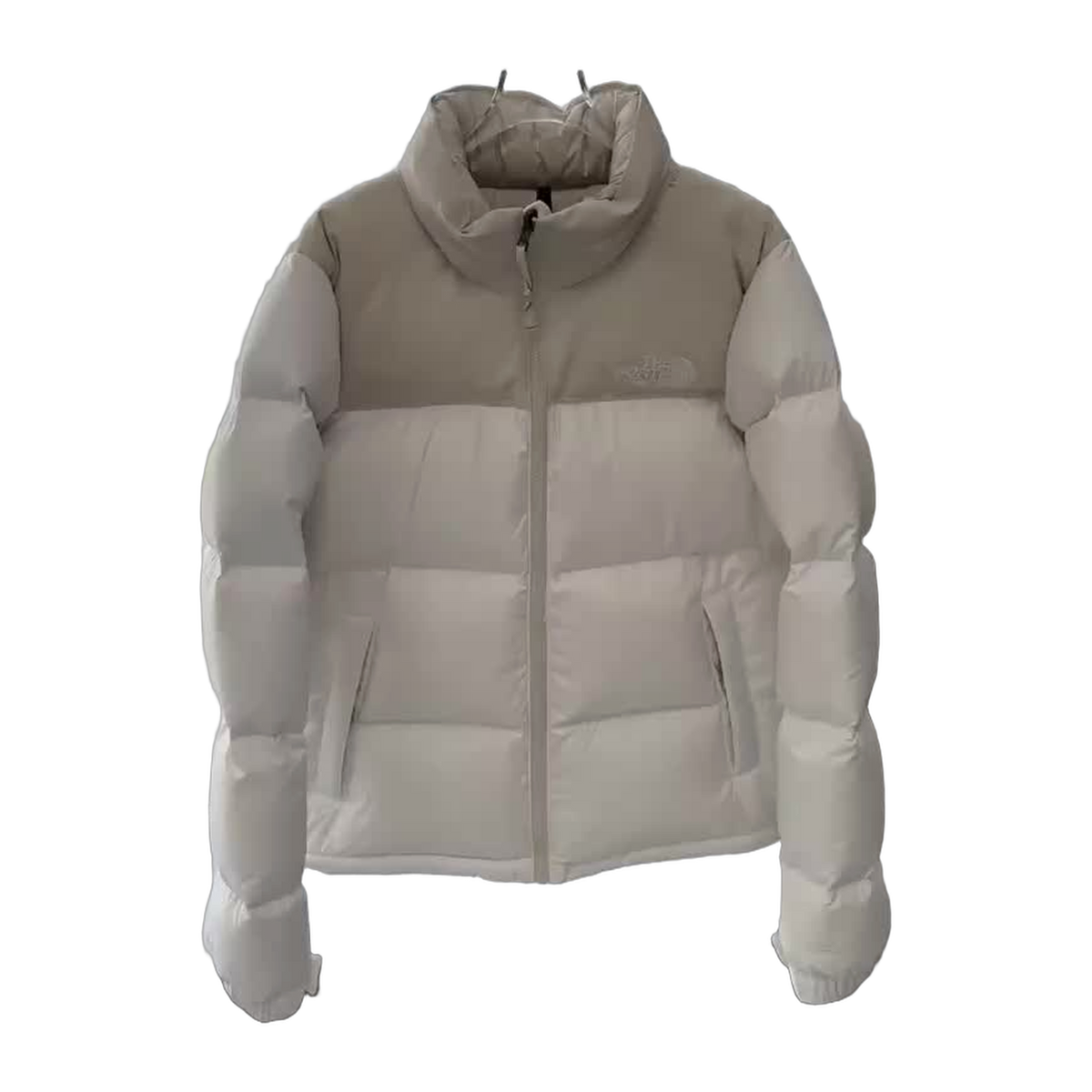 The North Face Cropped Puffer Jacket with Stand Collar – Cream