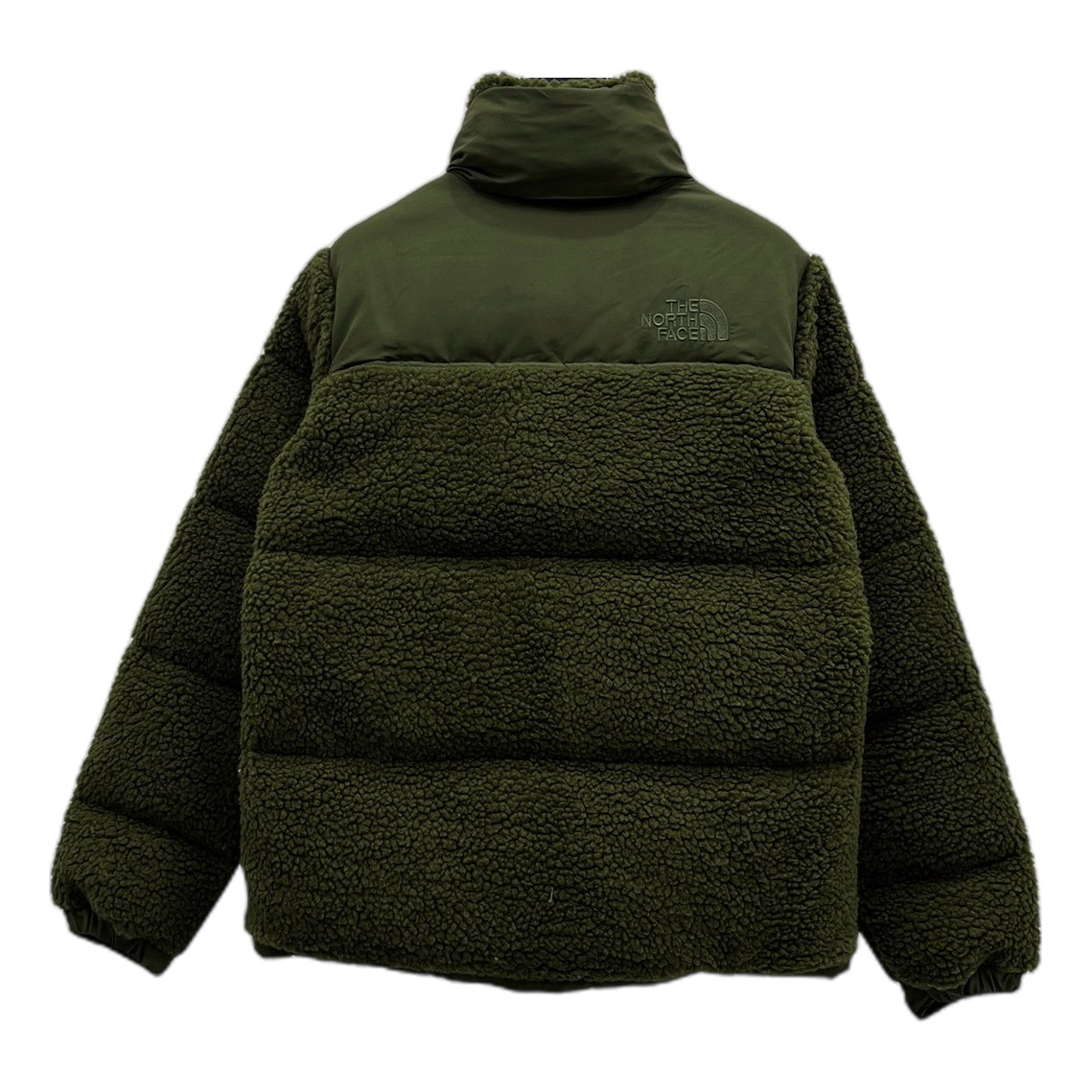 The North Face Fleece-Panel Puffer Jacket with Stand Collar – Olive
