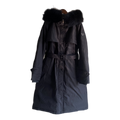 Prada Belted Faux Fur-Trim Hooded Coat – Black