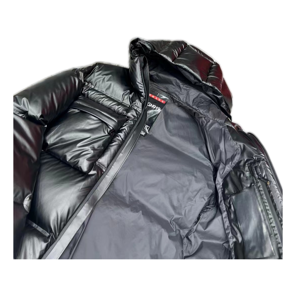 Prada Linea Rossa Black Hooded Puffer Jacket